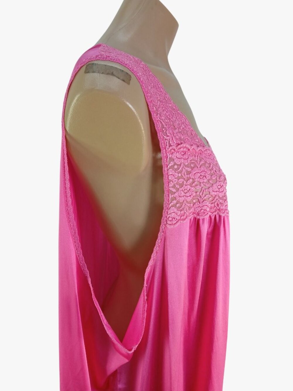 Vintage Vanity Fair Bright Pink Sleeveless Nightgown Size XXXL Lace Bodice Bow - Picture 4 of 10